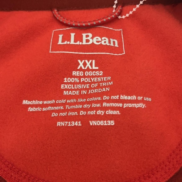 L.L.Bean Fleece Vest Mens 2XL Red Polartec Full Zip Zip Pockets Embroidered Logo - Picture 5 of 6